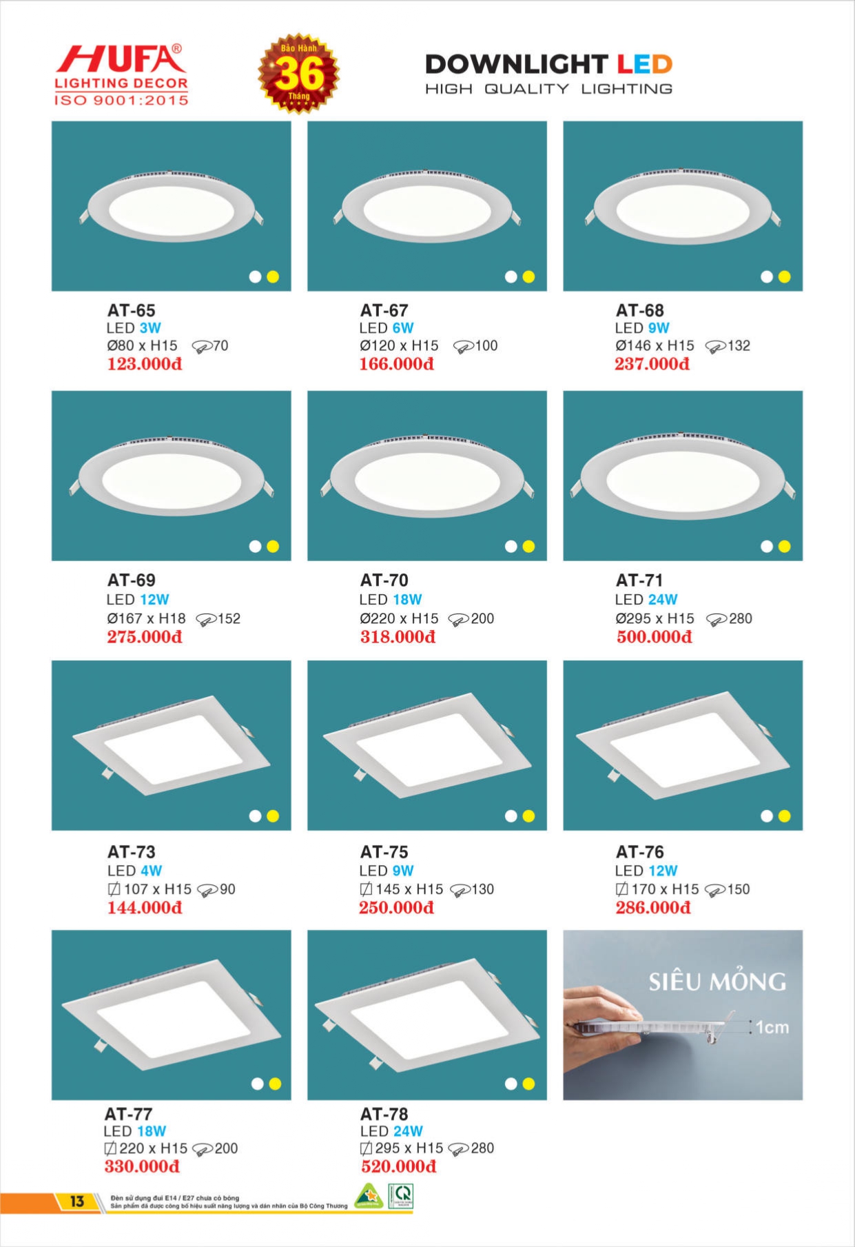 Bảng giá đèn LED HUFA 2026